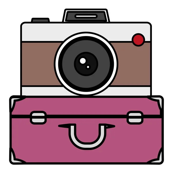 Suitcase travel with camera photographic — Stock Vector