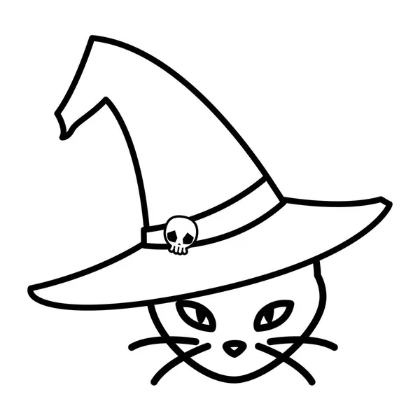 Halloween gato preto com chapéu de bruxa — Vetor de Stock