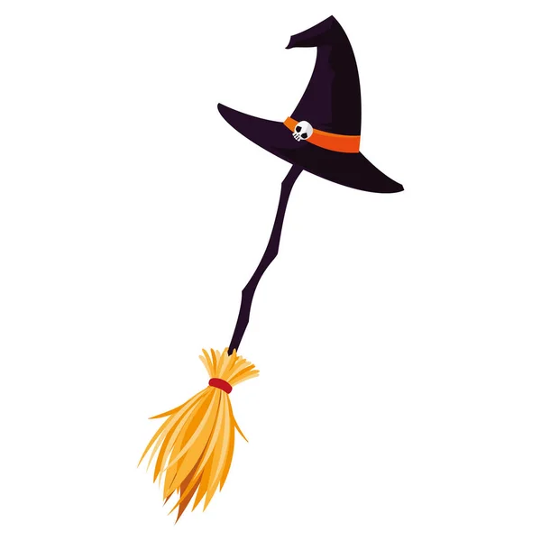 Escoba bruja de Halloween con sombrero — Vector de stock