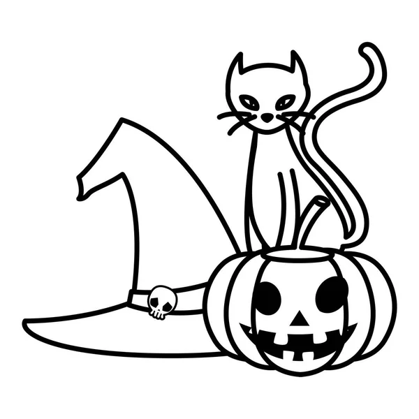 Halloween czarny kot z dyni znaków — Wektor stockowy