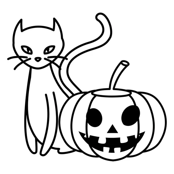 Halloween gato negro con carácter de calabaza — Vector de stock