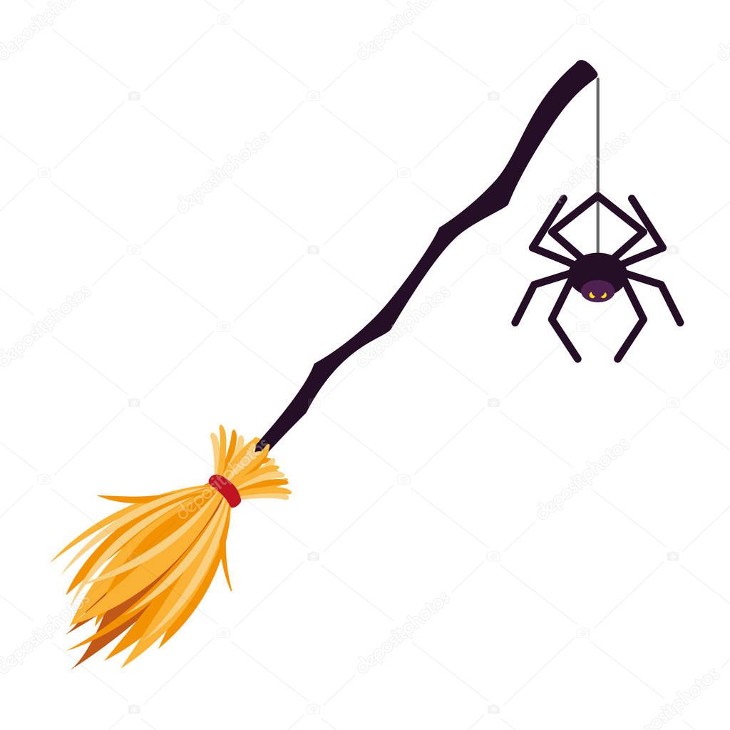 halloween witch broom with spider