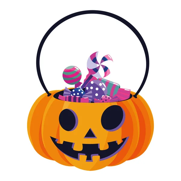 Calabaza de halloween feliz con caramelos — Vector de stock