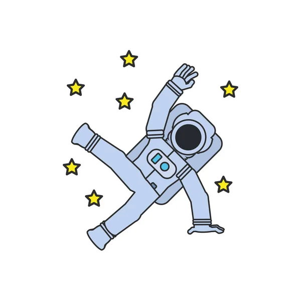 Astronaut suit jumping with set of stars — Stock Vector