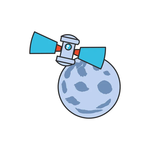 Space satellite with moon isolated icon — Stock Vector