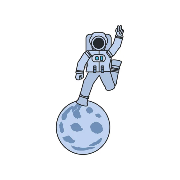 Traje de astronauta caminando en la luna icono aislado — Vector de stock