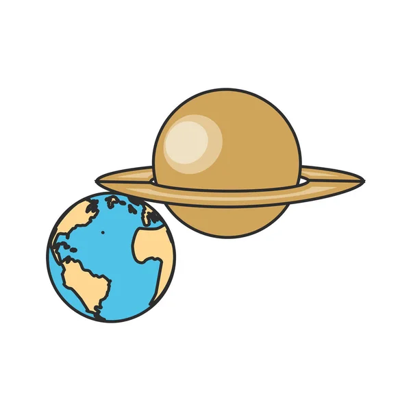 惑星土星孤立したアイコンを持つ惑星地球 — ストックベクタ