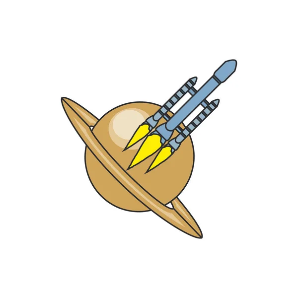 Rocket startup in planet saturn isolated icon — Stock Vector
