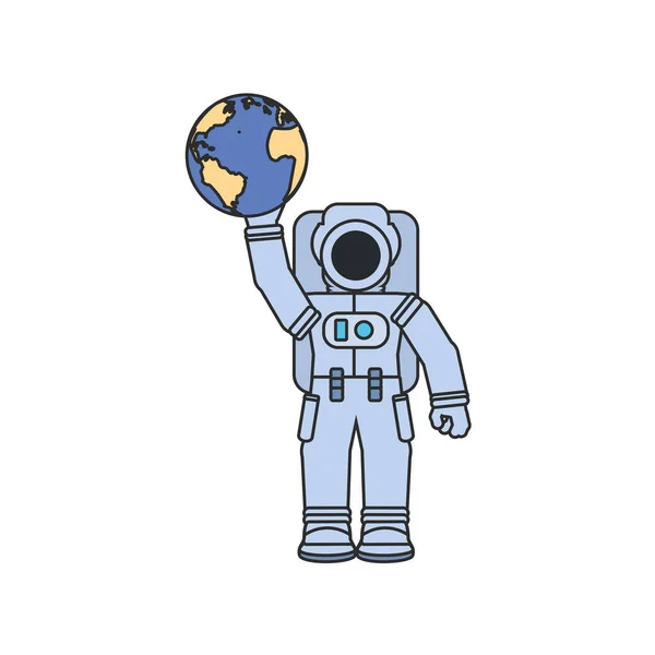 Костюм космонавта, поднимающий планету Земля — стоковый вектор