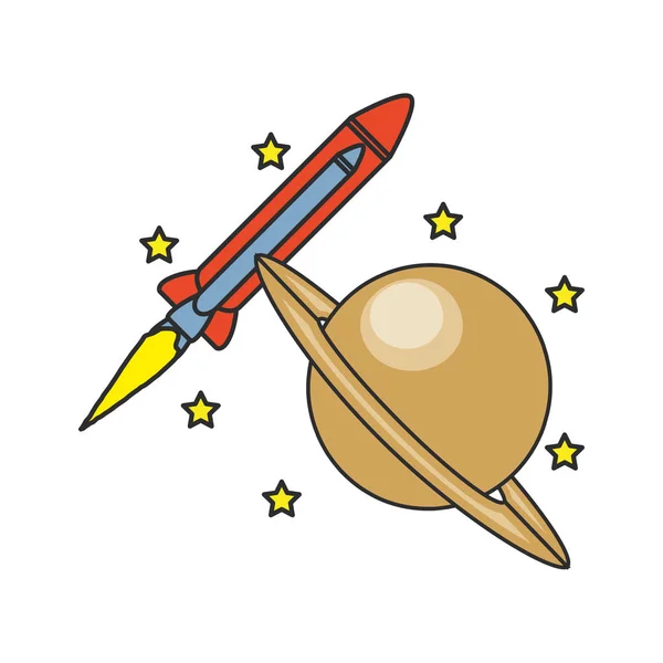 惑星土星と星を持つロケットスタートアップ — ストックベクタ