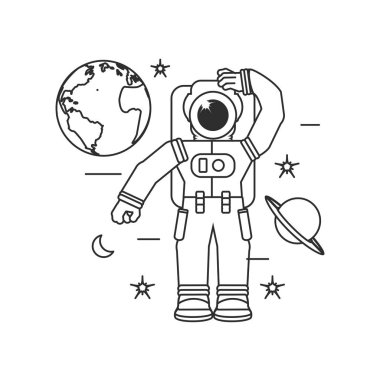 gezegen dünya ve set simgeleri ile astronot takım