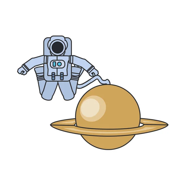 Костюм космонавта со шлангом и планетой Сатурн — стоковый вектор