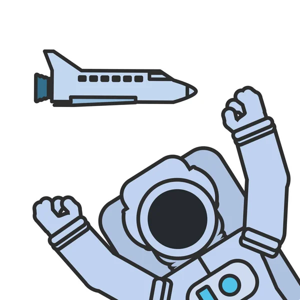Astronaut suit with space shuttle isolated icon — Stock Vector