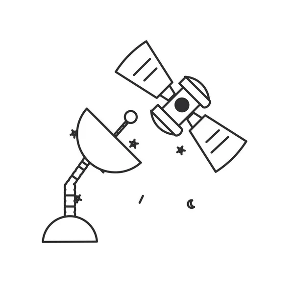 Antenne spatiale avec icône isolée par satellite — Image vectorielle