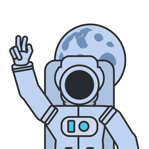 Costum de astronaut salut cu icoana izolată lună — Vector de stoc