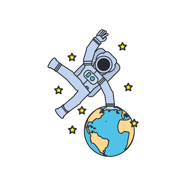 Αστροναύτης στολή άλμα με πλανήτη Γη και set αστέρια — Διανυσματικό Αρχείο