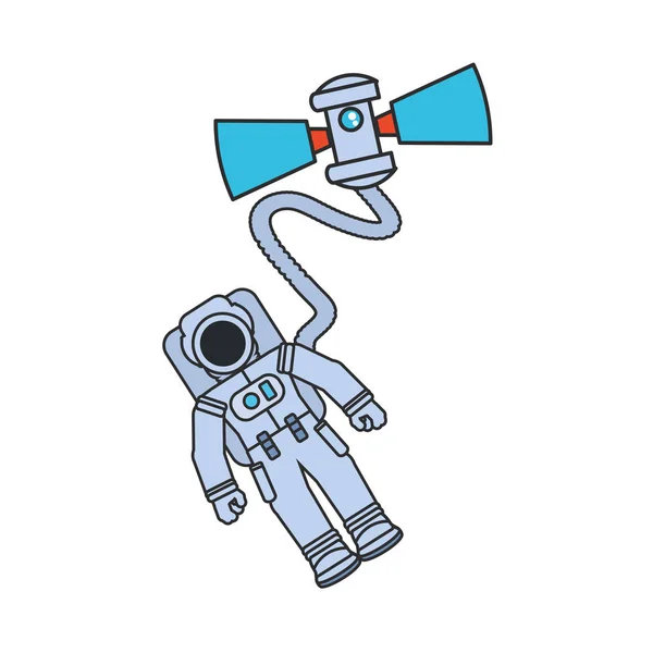 Astronaut suit with hose and satellite isolated icon — Stock Vector