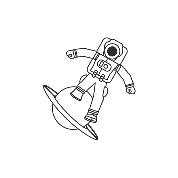 Astronaut suit in planet saturn isolated icon — Stock Vector