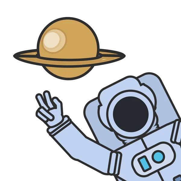 惑星土星で挨拶する宇宙飛行士スーツ — ストックベクタ