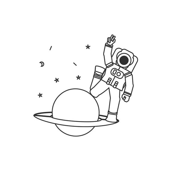 惑星土星孤立アイコンの宇宙飛行士スーツ — ストックベクタ