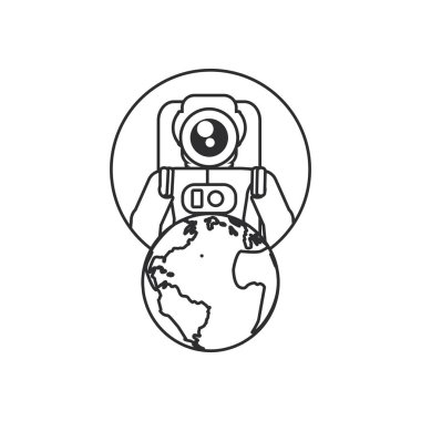 dünya gezegeni ile çerçeve dairesel astronot takım elbise