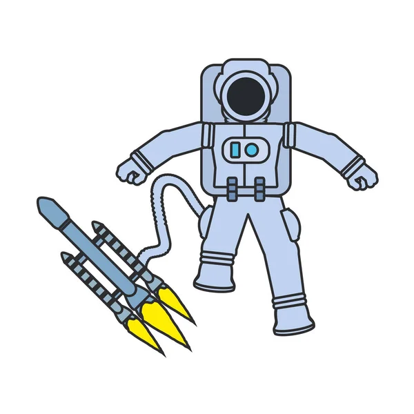 Astronaut suit with satellite and hose isolated icon — Stock Vector