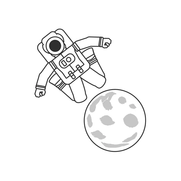Astronautkostym hoppar i månen isolerad ikon — Stock vektor