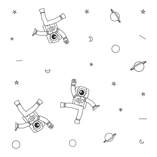 Modèle de combinaisons astronautes avec planète saturne et étoiles — Image vectorielle