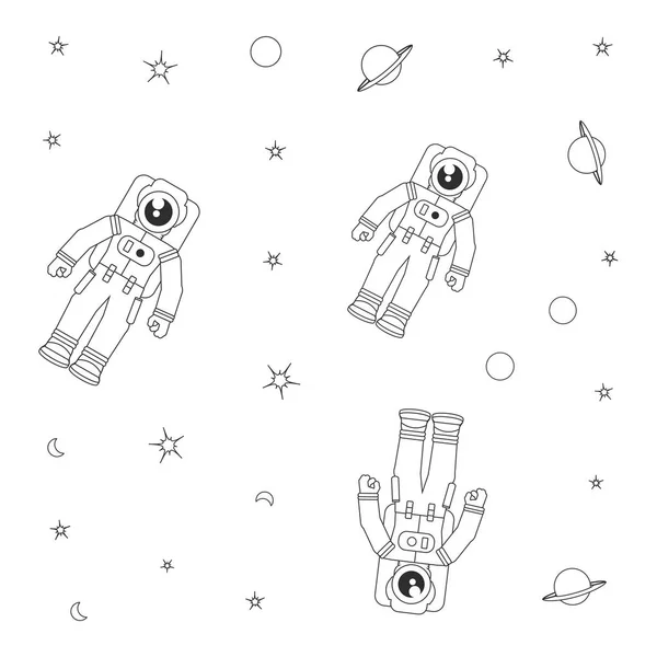Padrão de astronautas ternos com saturno planeta e estrelas — Vetor de Stock
