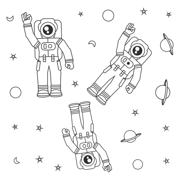 Patrón de trajes de astronautas con el planeta saturno y estrellas — Vector de stock