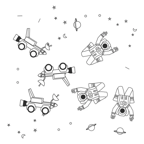 Astronotlar takım elbiseli uzay kaşifler araba desen — Stok Vektör