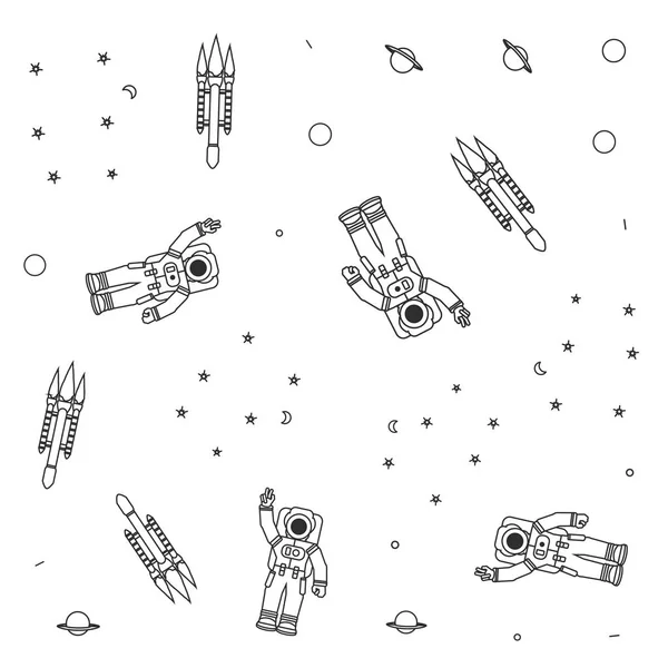 Padrão de astronautas ternos com foguetes e estrelas — Vetor de Stock