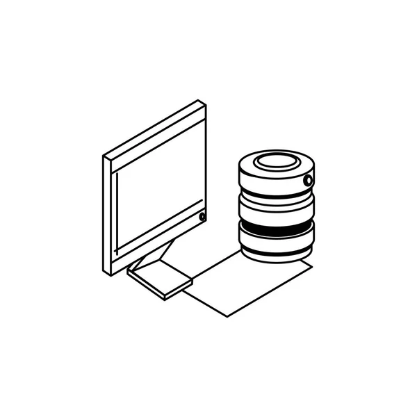 Computador desktop com discos de data center — Vetor de Stock