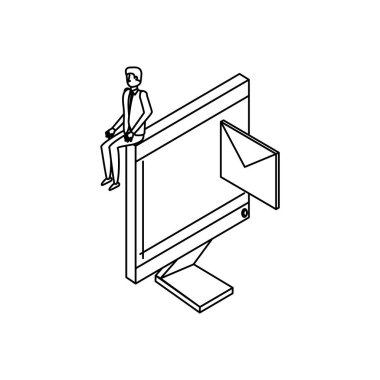 zarf ve bilgisayar ile işadamı işçi