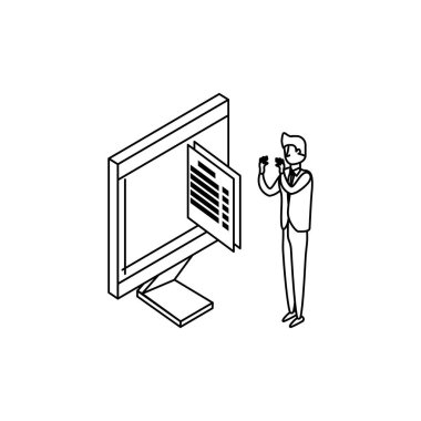 bilgisayar ve belgeler ile işadamı işçi