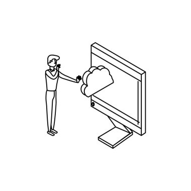 bilgisayar ve bulut ile işadamı işçi