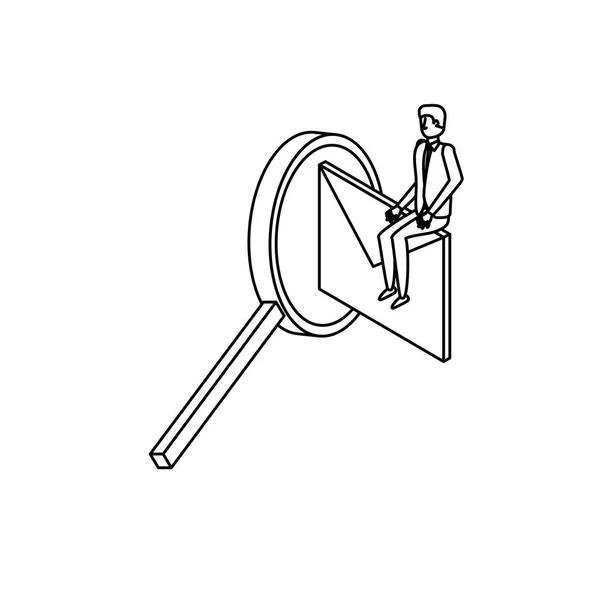拡大鏡と封筒を持つビジネスマンの労働者 — ストックベクタ