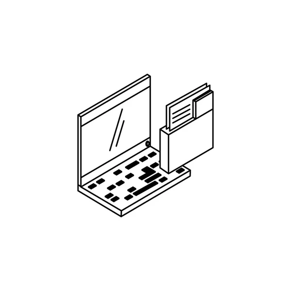 Komputer laptop dengan folder - Stok Vektor