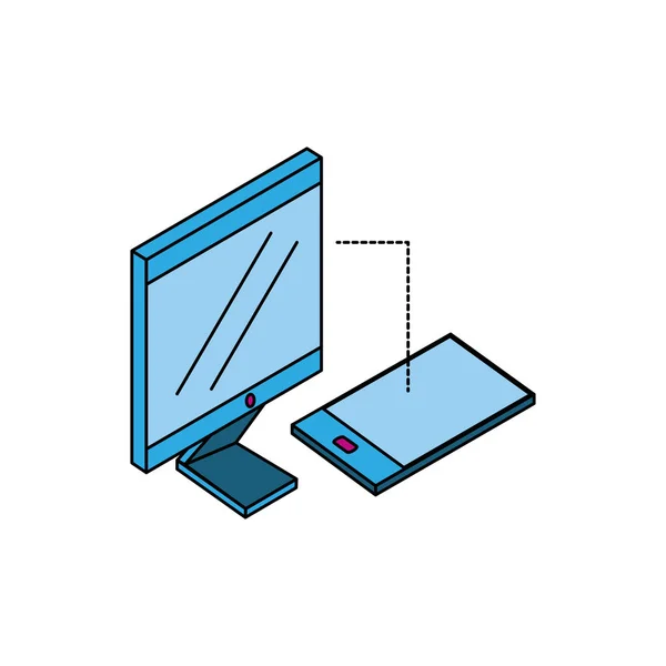 デスクトップコンピュータ付きスマートフォン — ストックベクタ