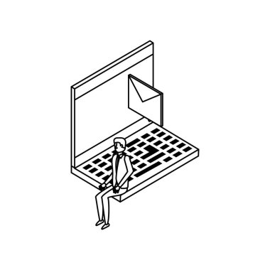 dizüstü bilgisayar ve zarf ile işadamı işçi