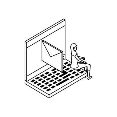 dizüstü bilgisayar ve zarf ile iş kadını işçi