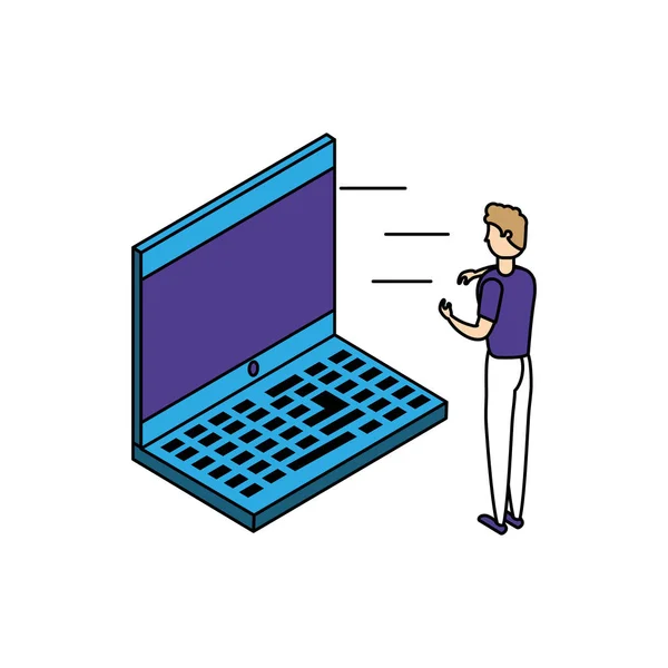 Homme d'affaires travailleur avec ordinateur portable — Image vectorielle