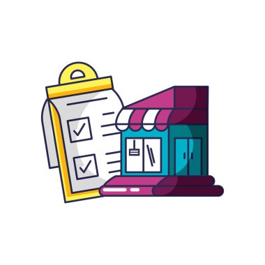 kontrol listesi panosu ile mağaza bina cephesi