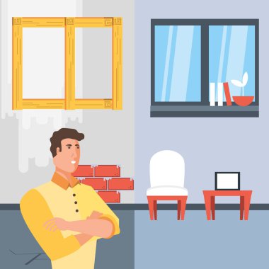 inşaat altında ev öncesi ve sonrası ile adam