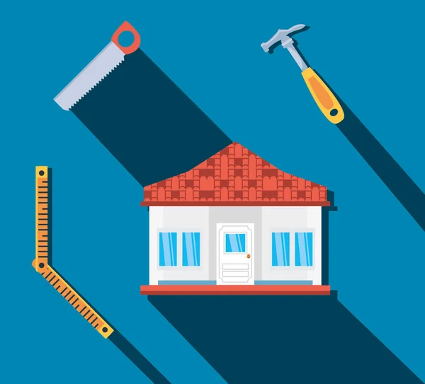 Facade of house construction with set tools — Stock Vector