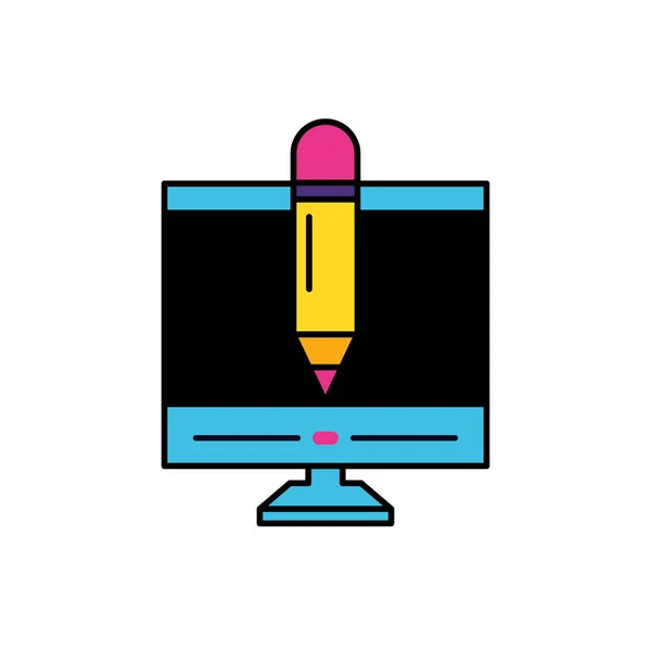 Ordinateur de bureau avec crayon — Image vectorielle