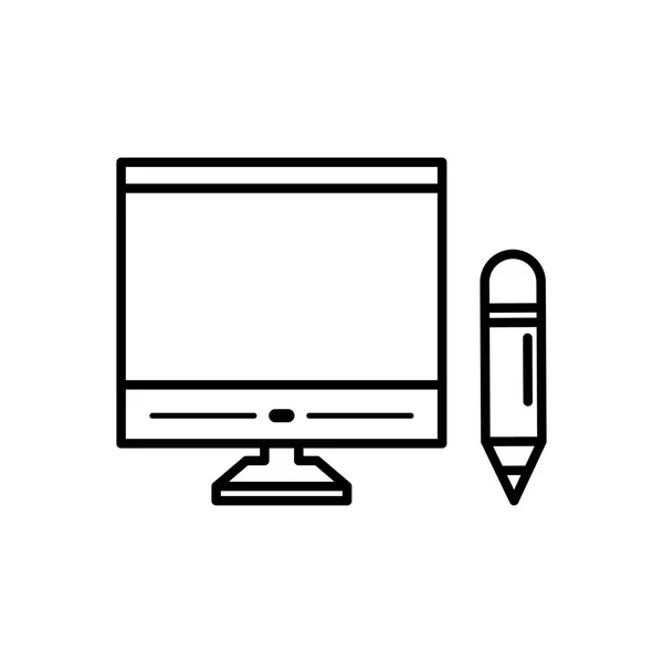 Desktop computer with pencil — Stock Vector