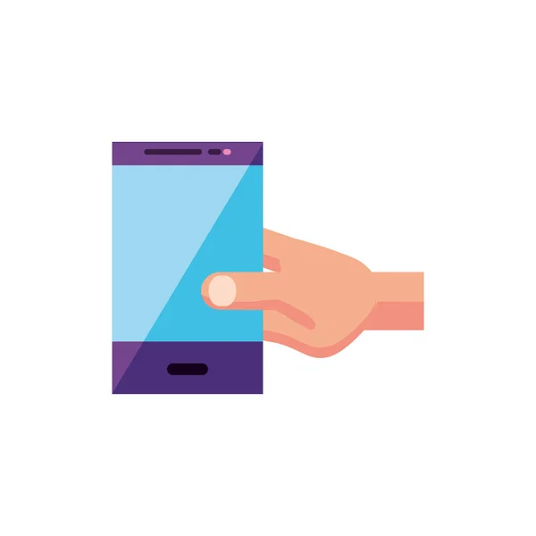Usuário mão com dispositivo smartphone — Vetor de Stock