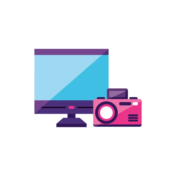 Desktop with camera photographic app — Stock Vector