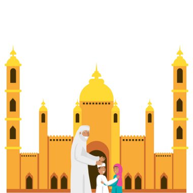 cami binasında küçük çocuklu yaşlı İslam adam